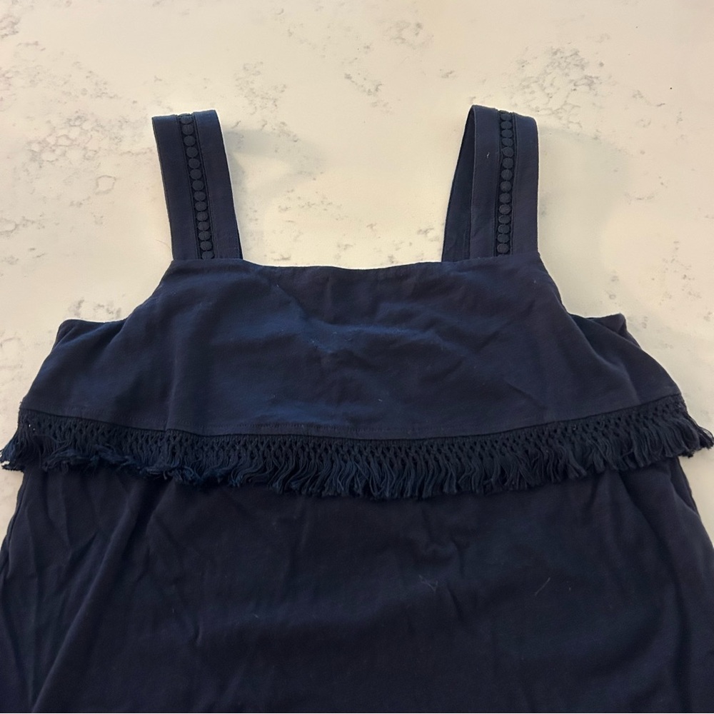 J. Crew Navy Blue Tank Top with Fringe Trim - Size: XXS - NWT